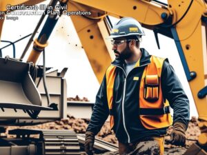 Create a cinematic movie scene using the colur pallet from the reference image for RII30820 Certificate III in Civil Construction Plant Operations _ Nationally Rec.jpg